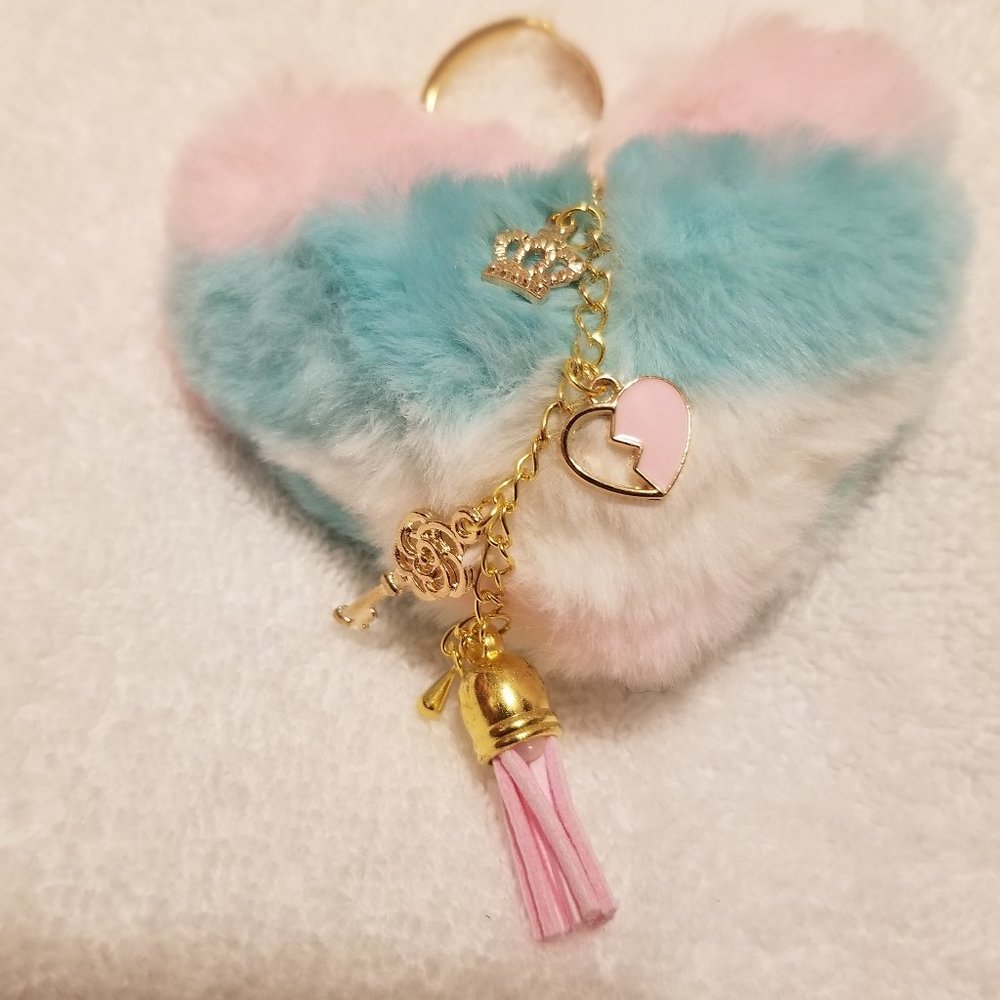 Heart Pom Pom Keychain with Charms